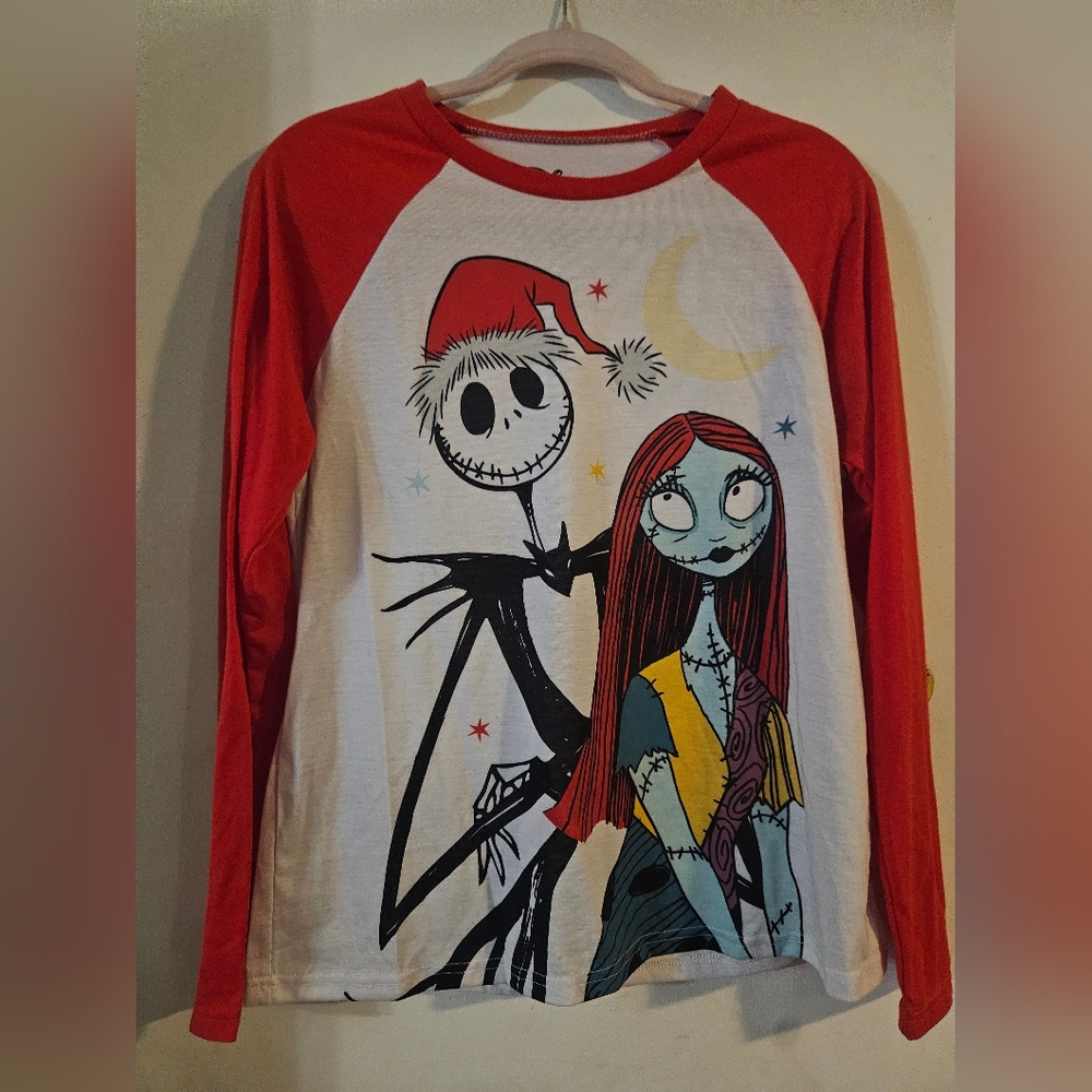 Disney Red and White Long Sleeve Tee with Jack and Sally Design